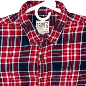 Grove & Hollow‎ Flannel Shirt Men's Large Button Up Plaid Red Blue White